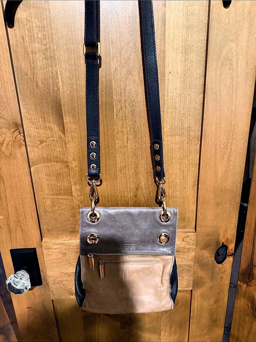 Hammitt VIP Small Crossbody Leather Bag Gray & Brown